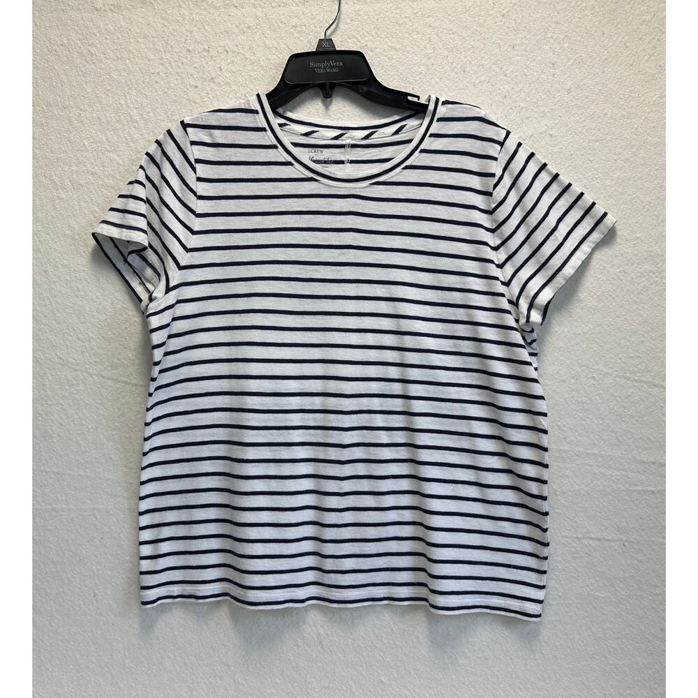 J Crew Blue & White Striped Girlfriend Women's Preppy T-shirt SZ XL